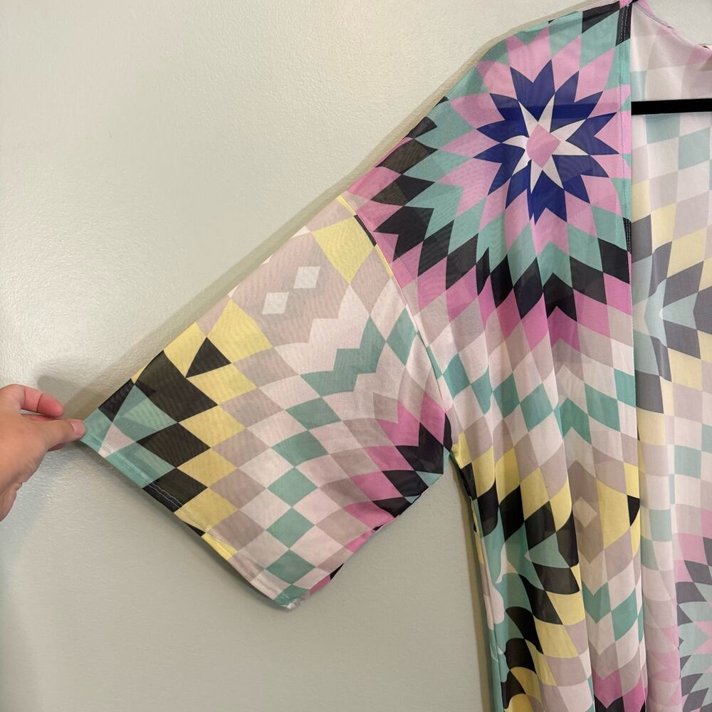 Lilypad Swimswear Cover Up Kimono Wrap Womens 2X Geometric Sheer Beach Summer - Picture 3 of 8